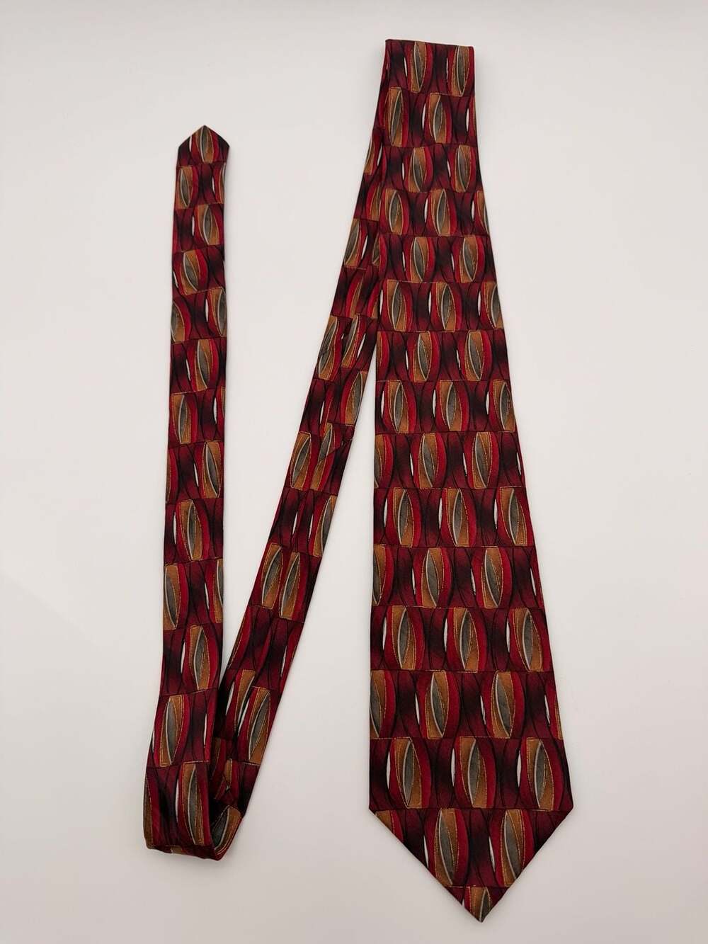 Zylos George Machado 100% Silk Red Geometric Pattern Necktie